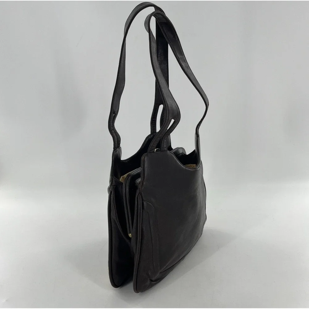 Vintage Mid Century‎ Modern Lou Taylor Leather Satchel Shoulder Brown Bag Mirror